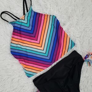 Girl's Tankini Black with Bright Colors sz M